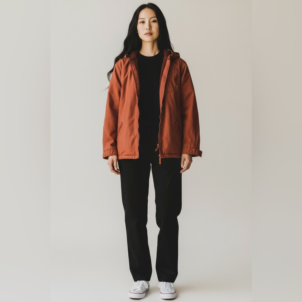 Vintage 70s 80s Sears Zip Up Parka Womens 12 Fleece Lined Burnt Orange